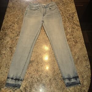 Judy Blue Jeans Womens 3/26 Light‎ Wash Unhemmed High Rise Skinny Stretch Denim